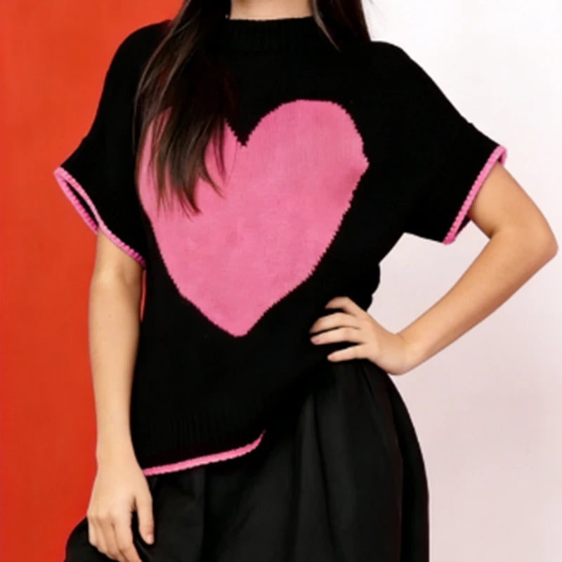 Gilet en Tricot Cœur Femme – Coupe Ample Tendance Saint-Valentin