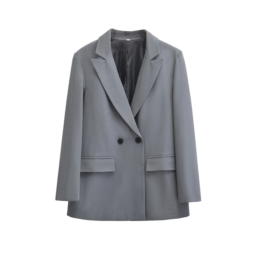 TRZA-manteau Blazer à Double boutonnage pour femmes, manches longues, poches à rabat, vêtements d'extérieur pour femmes, hauts chics, à la mode
