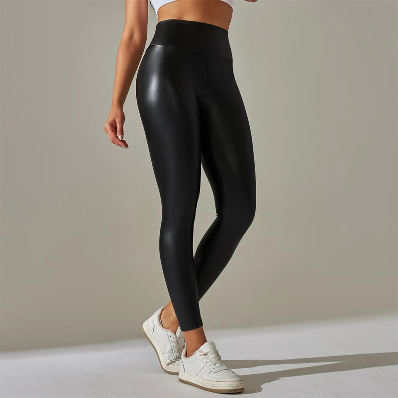 Leggings surdimensionnés pour femmes, pantalons en cuir PU taille haute, serrés et Sexy, pantalons de Yoga colorés pour femmes, nouvelle collection