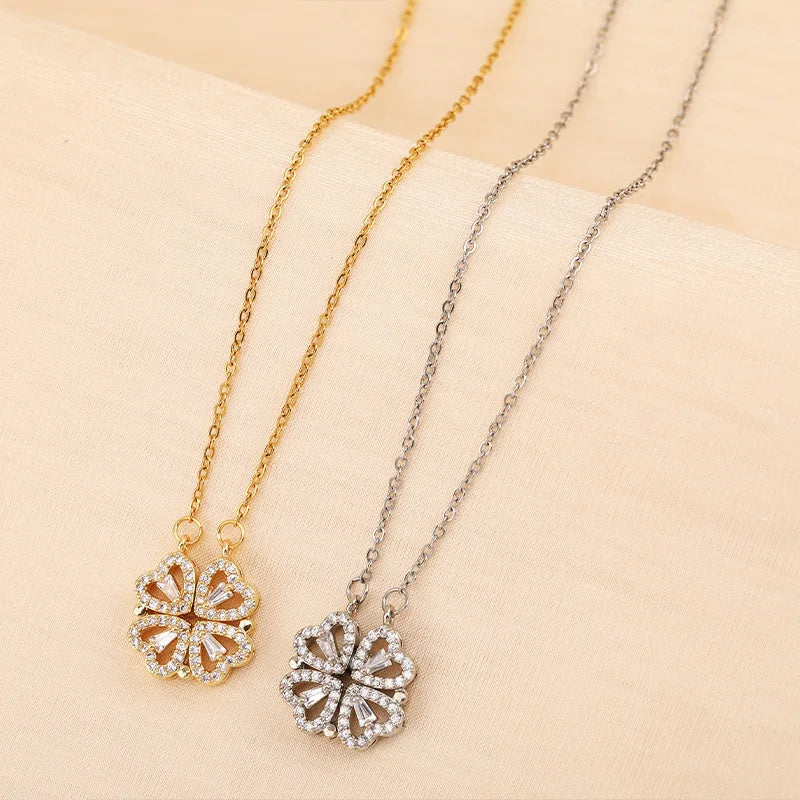 Coffret Cadeau Rose – Collier Trèfle à quatre Feuilles & Cœur