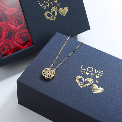 Coffret Cadeau Rose – Collier Trèfle à quatre Feuilles & Cœur