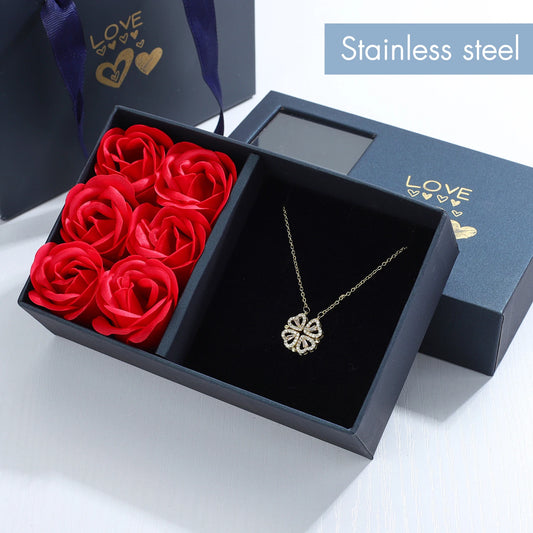 Coffret Cadeau Rose – Collier Trèfle à quatre Feuilles & Cœur