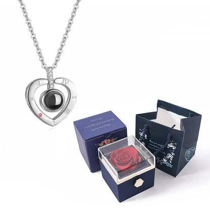 Collier de projection « Je t’aime » en 100 Langues – Coffret Rose Rotatif de Luxe