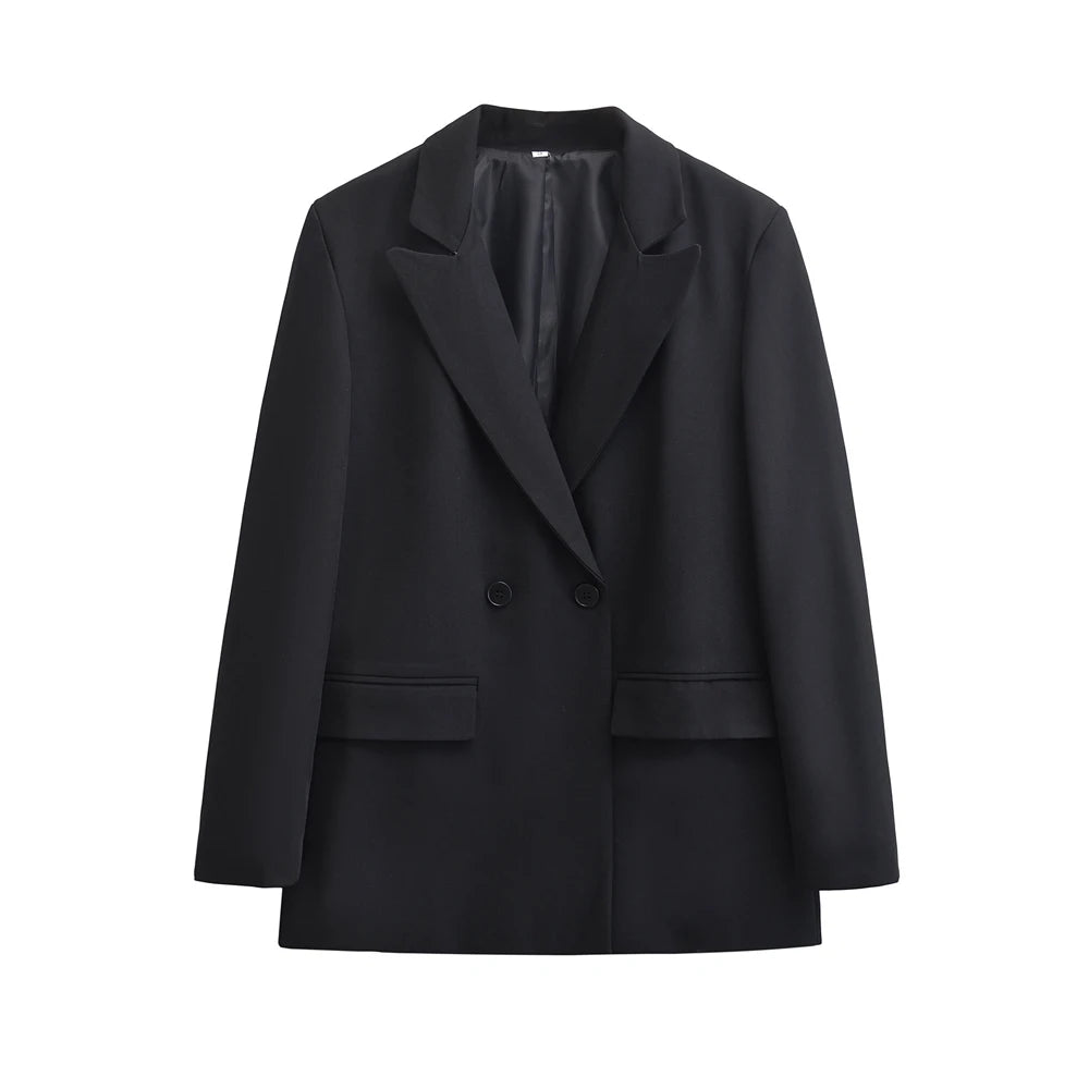 TRZA-manteau Blazer à Double boutonnage pour femmes, manches longues, poches à rabat, vêtements d'extérieur pour femmes, hauts chics, à la mode