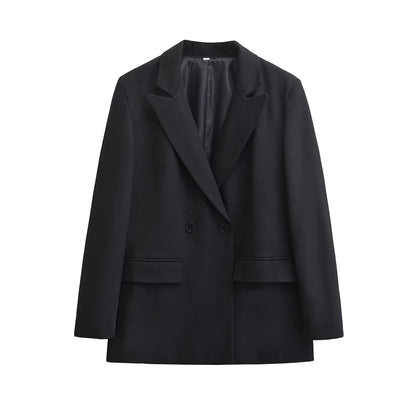 TRZA-manteau Blazer à Double boutonnage pour femmes, manches longues, poches à rabat, vêtements d'extérieur pour femmes, hauts chics, à la mode