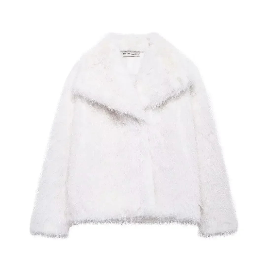 Vestes moelleuses en fausse fourrure pour femme, manteaux amples et col rabattu à manches longues, Vintage, chaud, pardessus d'hiver, nouvelle collection 2025