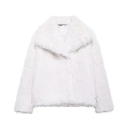 Vestes moelleuses en fausse fourrure pour femme, manteaux amples et col rabattu à manches longues, Vintage, chaud, pardessus d'hiver, nouvelle collection 2025