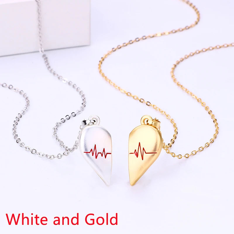 Collier couple Électrocardiogramme cœur magnétique – Symbole d’amour