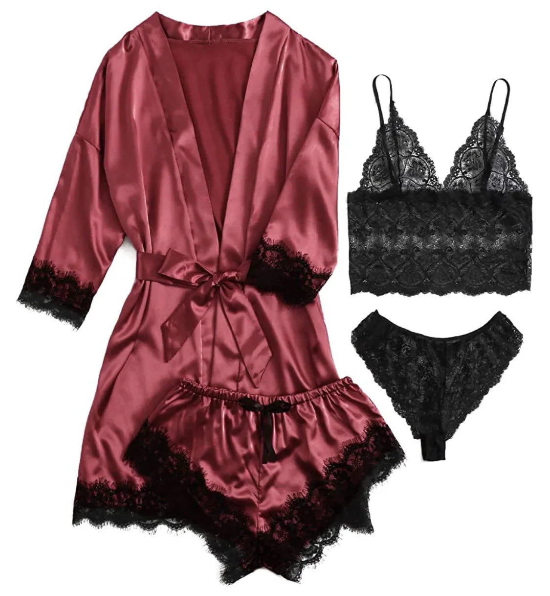 Pyjama Sexy pour femmes, chemises de nuit, Lingerie, short, 4 pièces, Camisole en dentelle, ensemble pyjama, Robe de maison, vêtements de loisirs