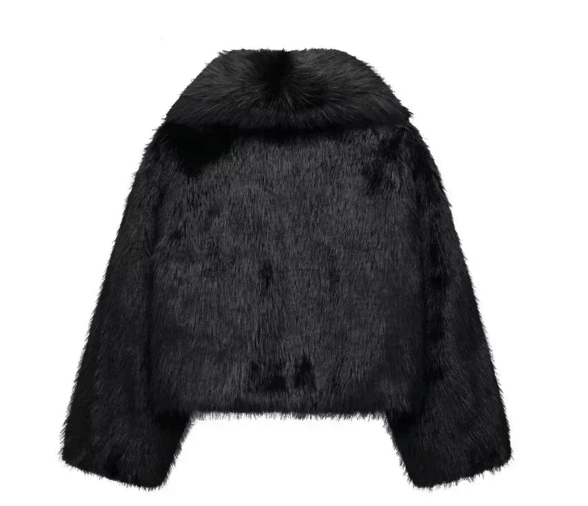 Vestes moelleuses en fausse fourrure pour femme, manteaux amples et col rabattu à manches longues, Vintage, chaud, pardessus d'hiver, nouvelle collection 2025