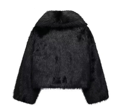 Vestes moelleuses en fausse fourrure pour femme, manteaux amples et col rabattu à manches longues, Vintage, chaud, pardessus d'hiver, nouvelle collection 2025