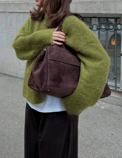 Hirsionsan basique col rond manches de base pull femmes 2025 surdimensionné court tricoté laine pull femme décontracté épais chaud doux hauts