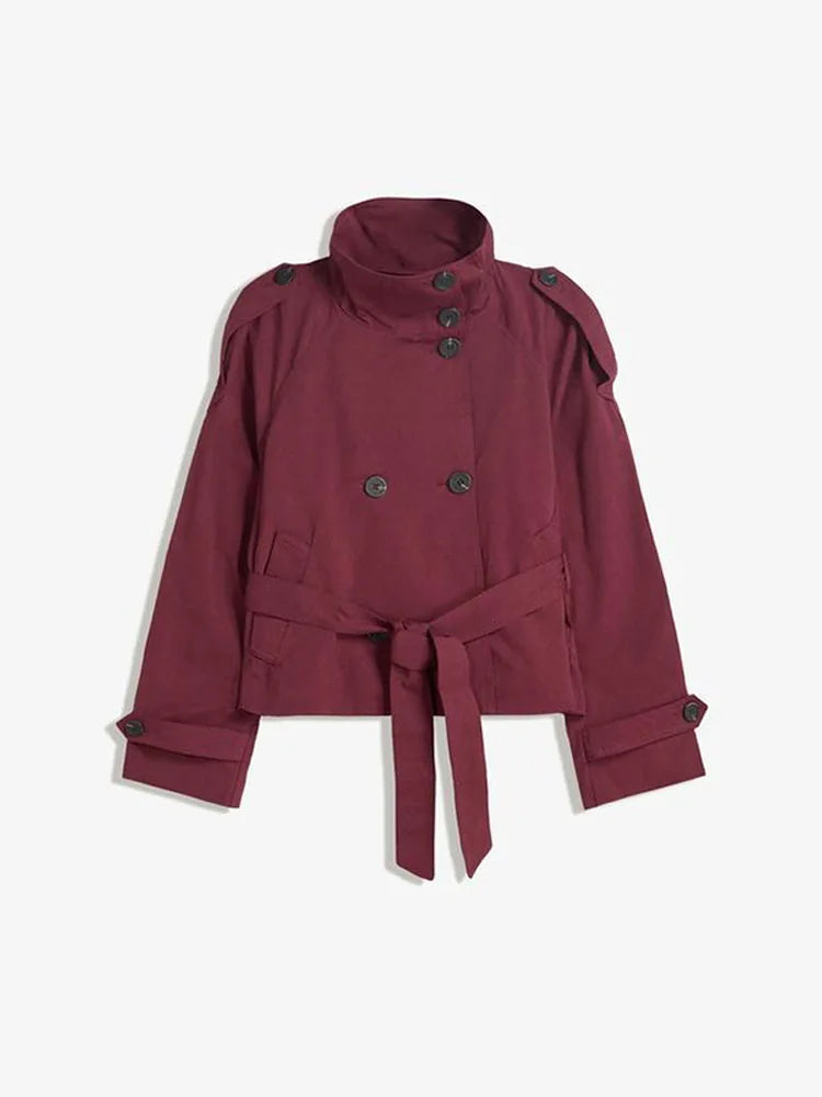 Trench-coat à col montant pour femme, veste à manches longues avec ceinture et Double boutonnage, à la mode, Chic, vêtements d'extérieur, automne 2025