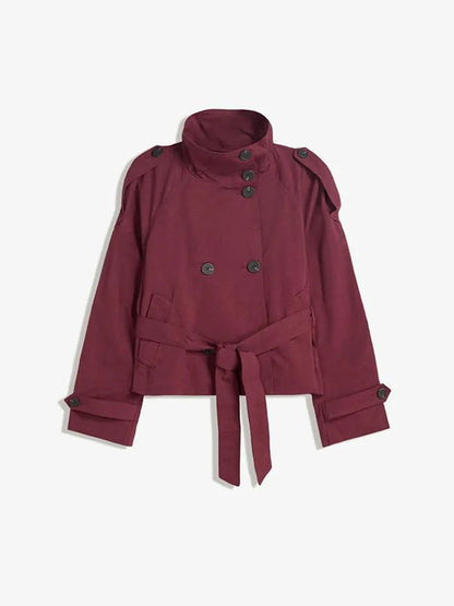 Trench-coat à col montant pour femme, veste à manches longues avec ceinture et Double boutonnage, à la mode, Chic, vêtements d'extérieur, automne 2025