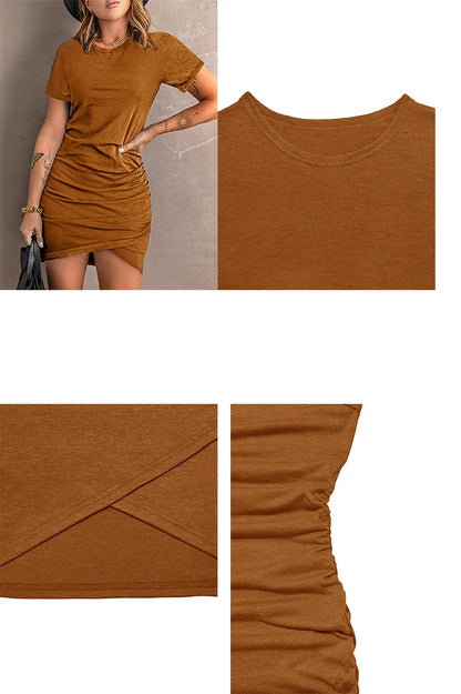 Robe d'été à manches courtes, fraîche et simple, coupe cintrée, aux couleurs riches et colorées