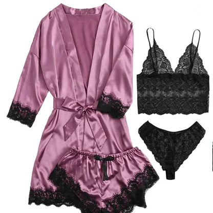 Pyjama Sexy pour femmes, chemises de nuit, Lingerie, short, 4 pièces, Camisole en dentelle, ensemble pyjama, Robe de maison, vêtements de loisirs