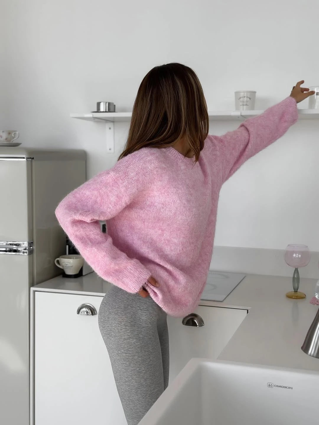 Hirsionsan basique col rond manches de base pull femmes 2025 surdimensionné court tricoté laine pull femme décontracté épais chaud doux hauts