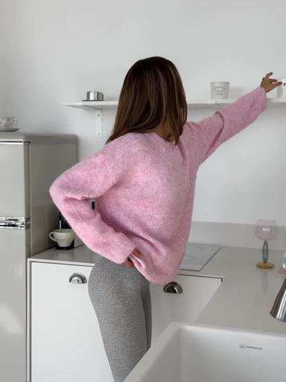 Hirsionsan basique col rond manches de base pull femmes 2025 surdimensionné court tricoté laine pull femme décontracté épais chaud doux hauts