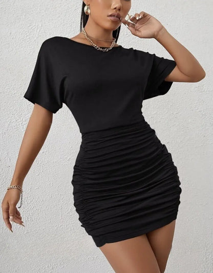 Robe française à manches d'aile de chauve-souris pliées pures, nouvelle couverture d'estomac décontractée pour femme, taille basse, élégante robe vintage à bascule