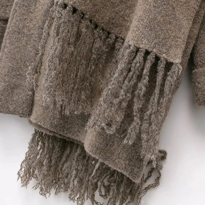 Cardigan en tricot pour femmes avec écharpe Veste slim décontractée Manches longues Patchwork Pocket Jacket Elegant Office Women's Sweater Coat Fashion Jacket