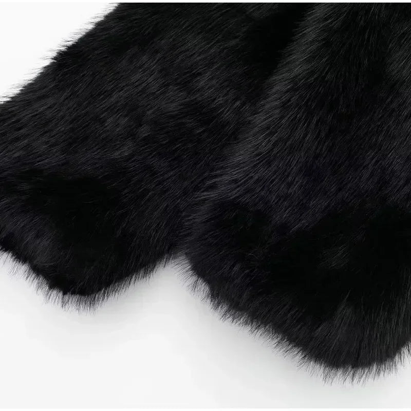 Vestes moelleuses en fausse fourrure pour femme, manteaux amples et col rabattu à manches longues, Vintage, chaud, pardessus d'hiver, nouvelle collection 2025