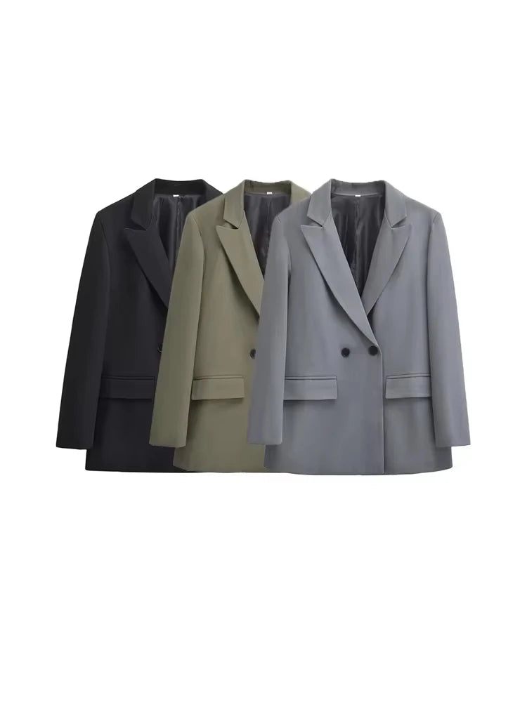 TRZA-manteau Blazer à Double boutonnage pour femmes, manches longues, poches à rabat, vêtements d'extérieur pour femmes, hauts chics, à la mode
