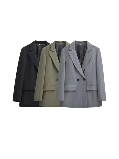 TRZA-manteau Blazer à Double boutonnage pour femmes, manches longues, poches à rabat, vêtements d'extérieur pour femmes, hauts chics, à la mode