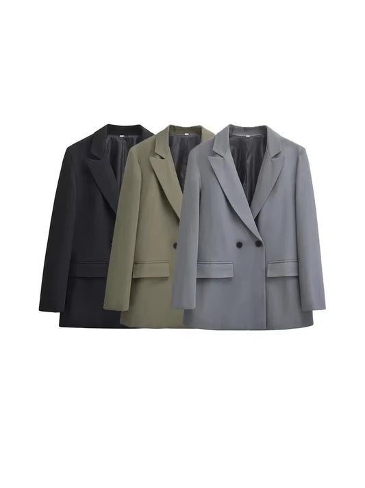 TRZA-manteau Blazer à Double boutonnage pour femmes, manches longues, poches à rabat, vêtements d'extérieur pour femmes, hauts chics, à la mode