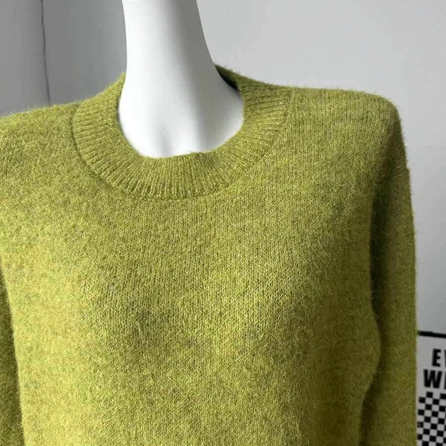 Hirsionsan basique col rond manches de base pull femmes 2025 surdimensionné court tricoté laine pull femme décontracté épais chaud doux hauts