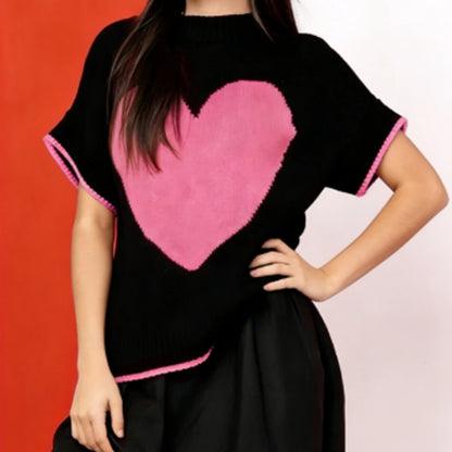 Gilet en Tricot Cœur Femme – Coupe Ample Tendance Saint-Valentin