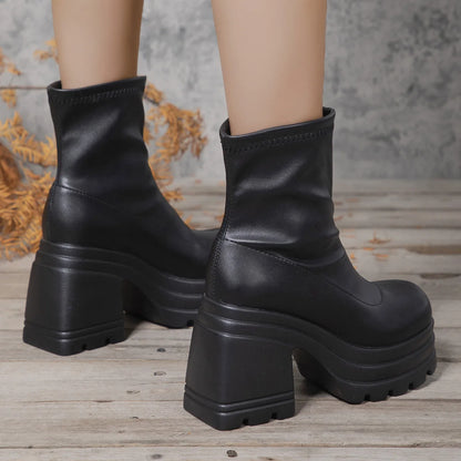 Bottes courtes Femme à Talon Haut – Bout carré & Semelle épaisse