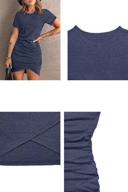 Robe d'été à manches courtes, fraîche et simple, coupe cintrée, aux couleurs riches et colorées