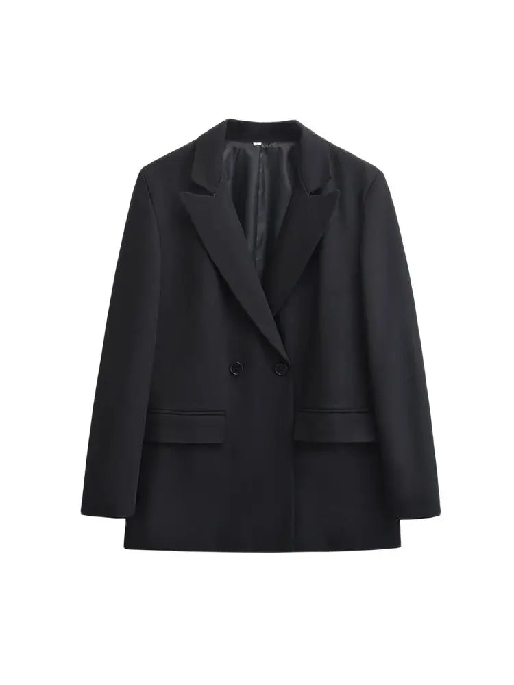TRZA-manteau Blazer à Double boutonnage pour femmes, manches longues, poches à rabat, vêtements d'extérieur pour femmes, hauts chics, à la mode