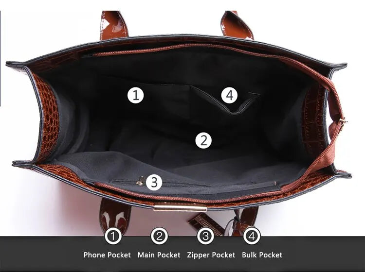 Sac à main de luxe Vintage motif Crocodile pour femmes, fourre-tout de grande capacité, sac à bandoulière d'affaires en cuir pour femmes