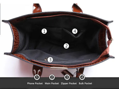 Sac à main de luxe Vintage motif Crocodile pour femmes, fourre-tout de grande capacité, sac à bandoulière d'affaires en cuir pour femmes