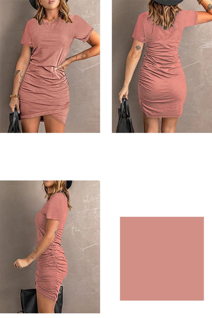 Robe d'été à manches courtes, fraîche et simple, coupe cintrée, aux couleurs riches et colorées