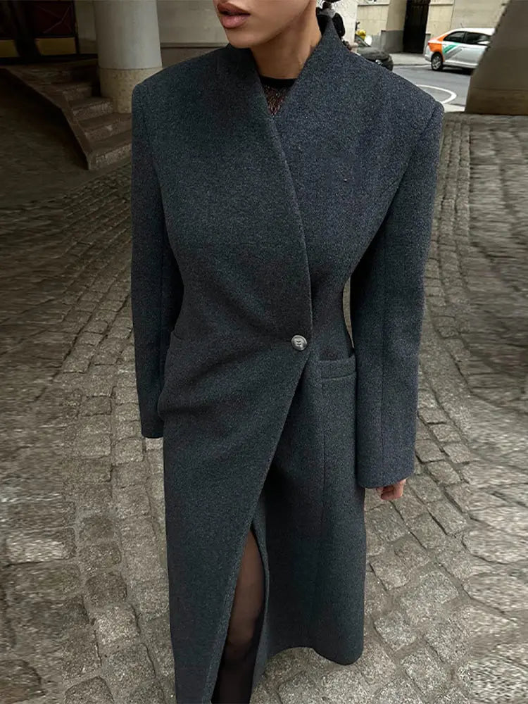 Manteau Noir Femme Streetwear – Col Montant & Coupe Décontractée