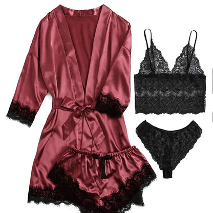 Pyjama Sexy pour femmes, chemises de nuit, Lingerie, short, 4 pièces, Camisole en dentelle, ensemble pyjama, Robe de maison, vêtements de loisirs