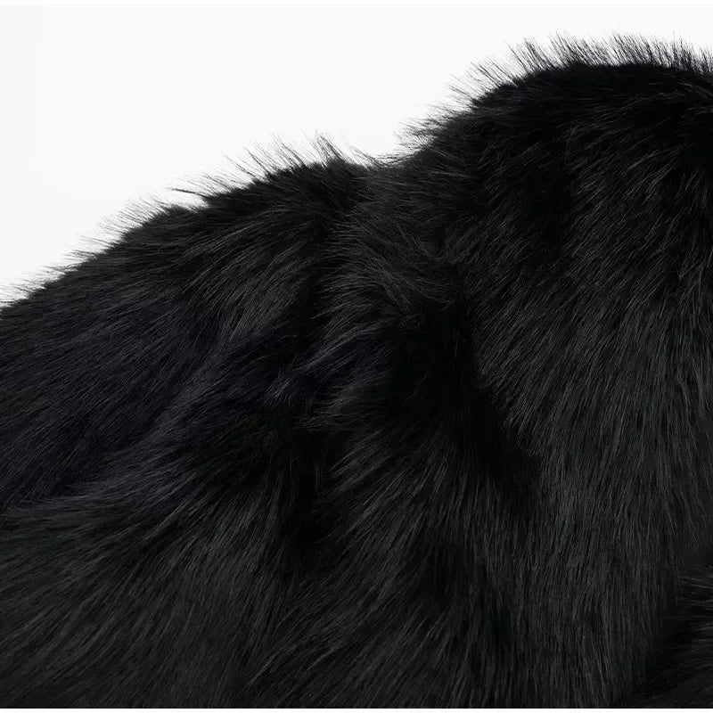 Vestes moelleuses en fausse fourrure pour femme, manteaux amples et col rabattu à manches longues, Vintage, chaud, pardessus d'hiver, nouvelle collection 2025