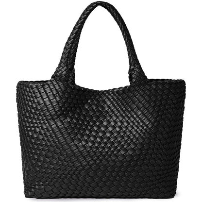 Sac fourre-tout tissé pour femme, sacs à main à bandoulière en cuir végétalien, fourre-tout de plage d'été à la mode, grands fourre-tout de voyage