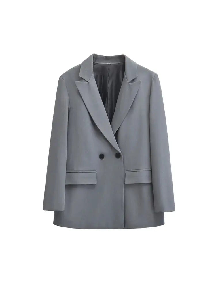 TRZA-manteau Blazer à Double boutonnage pour femmes, manches longues, poches à rabat, vêtements d'extérieur pour femmes, hauts chics, à la mode