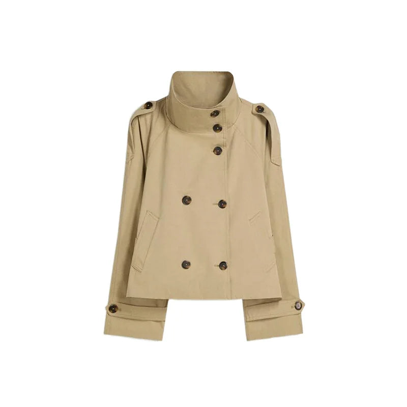 Trench-coat à col montant pour femme, veste à manches longues avec ceinture et Double boutonnage, à la mode, Chic, vêtements d'extérieur, automne 2025