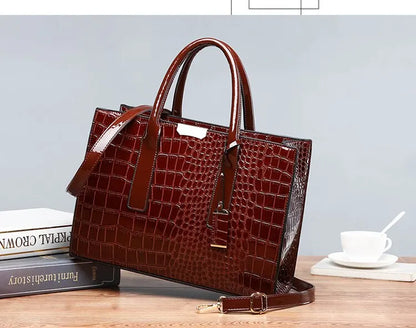 Sac à main de luxe Vintage motif Crocodile pour femmes, fourre-tout de grande capacité, sac à bandoulière d'affaires en cuir pour femmes