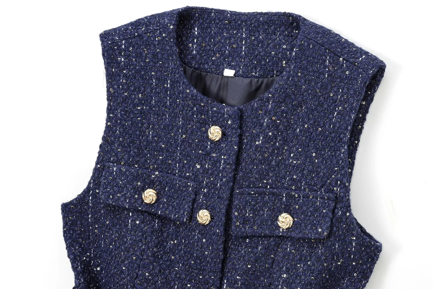 Gilet bleu à paillettes pour femmes, nouvelle mode avec ceinture, manteau sans manches, Streetwear Chic, automne 2025