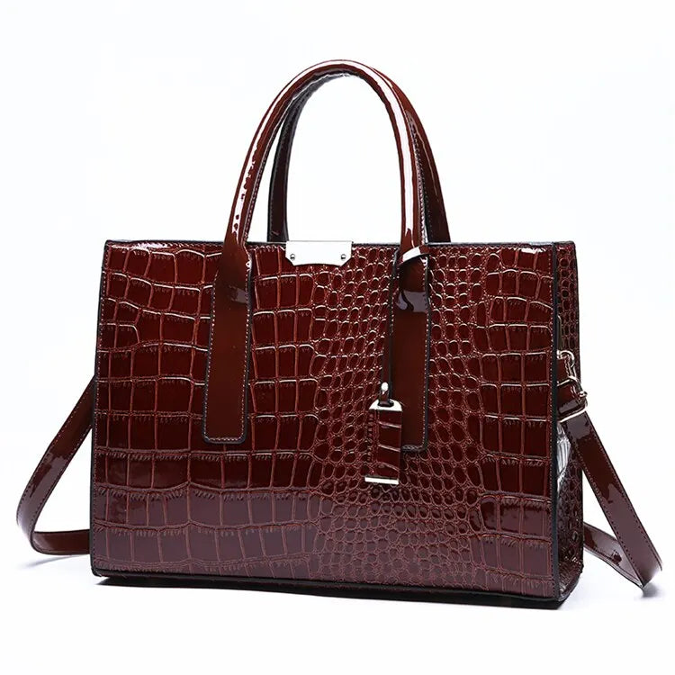 Sac à main de luxe Vintage motif Crocodile pour femmes, fourre-tout de grande capacité, sac à bandoulière d'affaires en cuir pour femmes