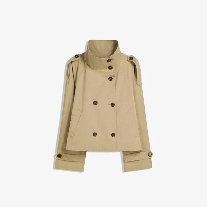 Trench-coat à col montant pour femme, veste à manches longues avec ceinture et Double boutonnage, à la mode, Chic, vêtements d'extérieur, automne 2025