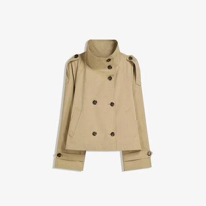 Trench-coat à col montant pour femme, veste à manches longues avec ceinture et Double boutonnage, à la mode, Chic, vêtements d'extérieur, automne 2025
