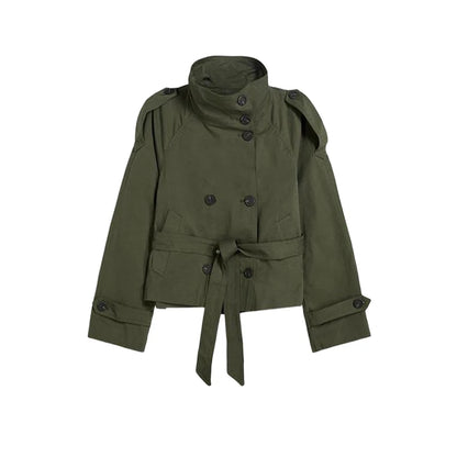 Trench-coat à col montant pour femme, veste à manches longues avec ceinture et Double boutonnage, à la mode, Chic, vêtements d'extérieur, automne 2025