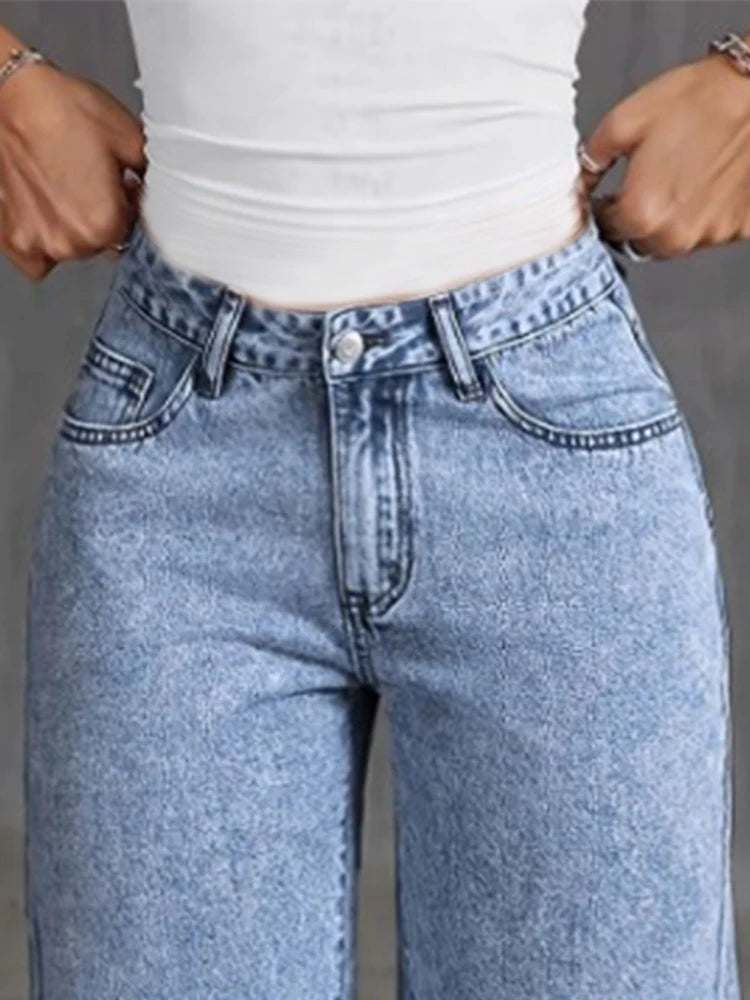Jean à jambes larges en Denim, taille haute, avec nœud brodé, poches, jambes larges, pantalon à la mode pour femmes, Style décontracté