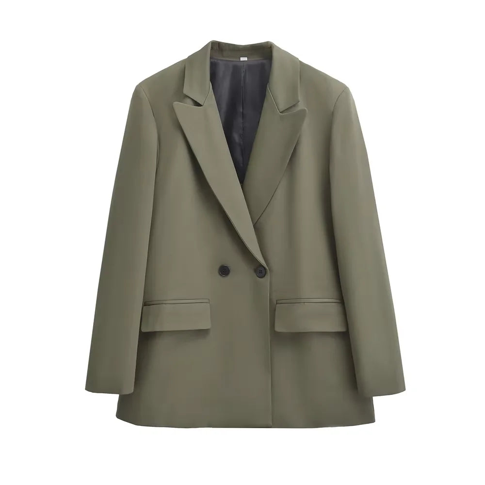 TRZA-manteau Blazer à Double boutonnage pour femmes, manches longues, poches à rabat, vêtements d'extérieur pour femmes, hauts chics, à la mode